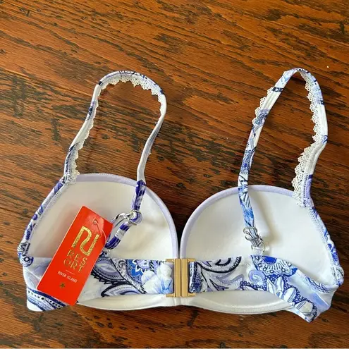 River Island  Floral/Paisley Print Underwire Bikini Top Blue/White Size US 2 NWT