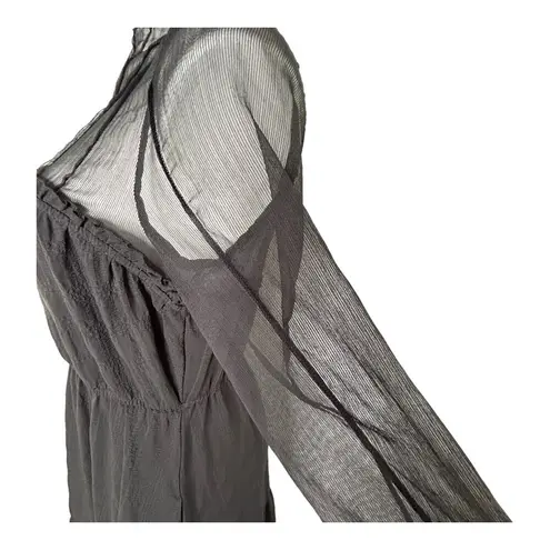 PAMELA LOVE Sheer Maxi Tiered Dress Black Long Sleeves Wednesday Goth Emo Size L Size L