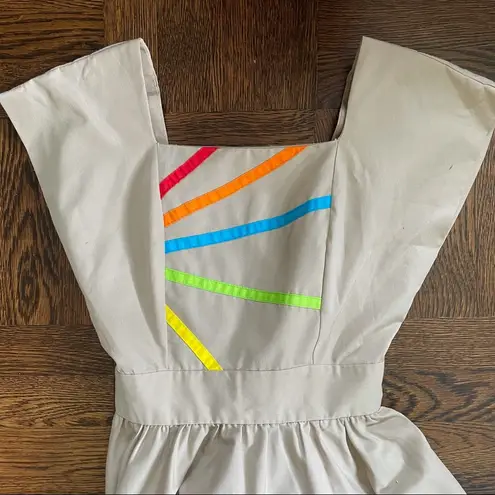 1980s Rainbow Dress with Pockets Elastic Waist nipped waist dress