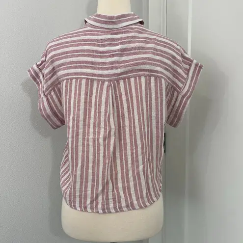 Rails Small Red, White Linen Blend Stripe Short Sleeve Waist Tie T-Shirt