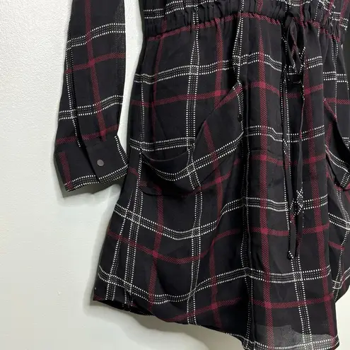 ALC Frank ALC Simona Plaid Long Sleeve Mini Shirt Silk Dress Black 4