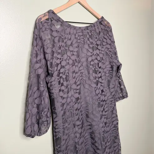 Garnet Hill Boheme Easy Lace Above Knee Leaf Dress Castlerock Grey Size 12