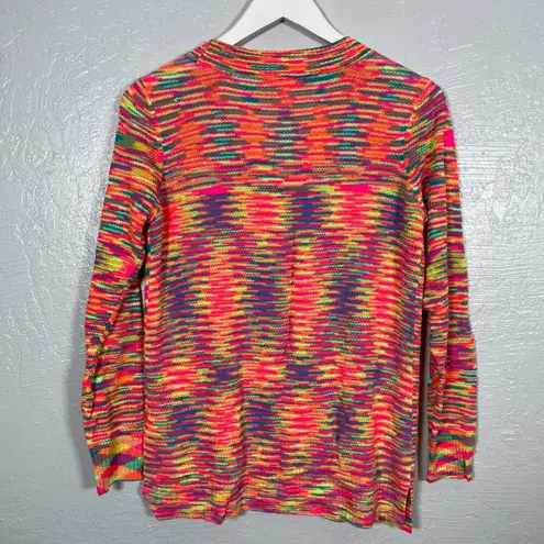 LOGO By Lori Goldstein Women XXS Bright Neon Space Dye Button Front Cardigan