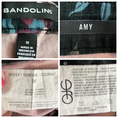 Bandolino Amy Black Pink Floral High Rise Slim Fit Jeans Women's Plus Size 18