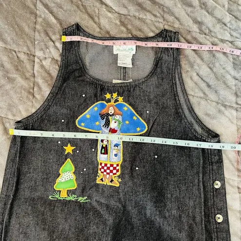 Quacker Factory Small Jumper Maxi Dress Black Jean Denim Angel Snowmen Trees NWT