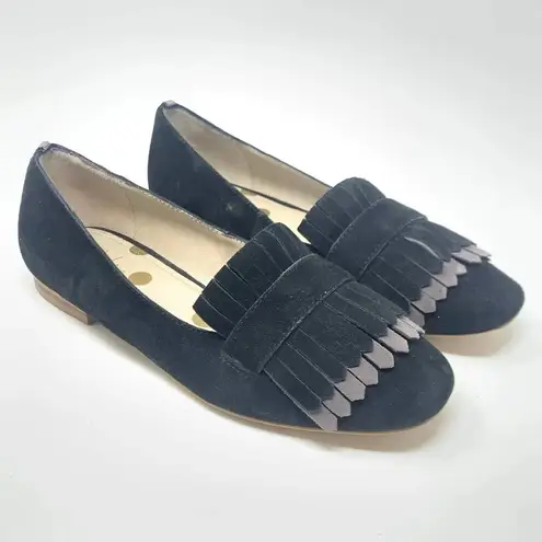 Boden Melody Suede Loafers Black & Pewter Fringe Flats Size 36 / US 5.5