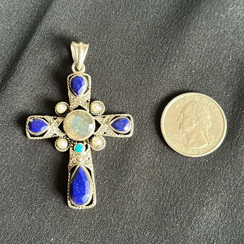 Nicky Butler NWOT labradorite & lapis lazuli cross pendant in 925 sterling Blue