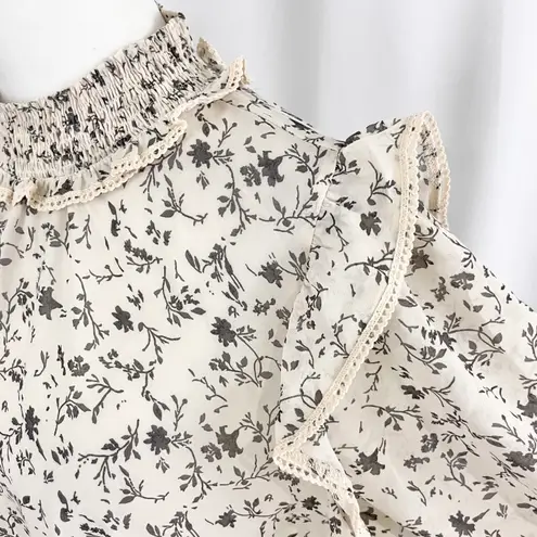 Bishop and Young New Floral Print Ruffle Smocked High Neck Top Isabel Ivory