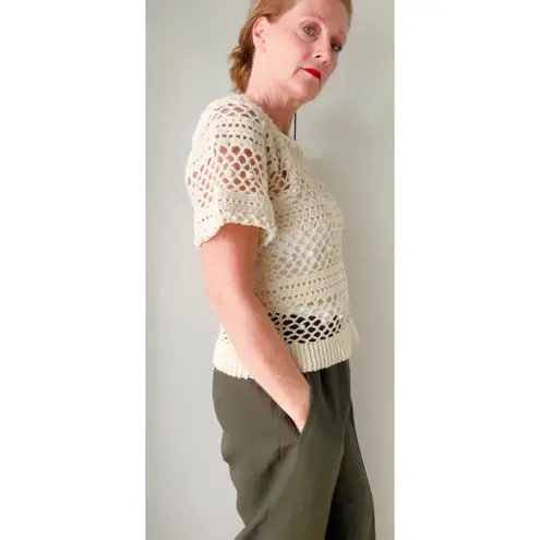 Vintage Boho Crocheted Top Cream Size Medium Handmade Cotton Soft girl