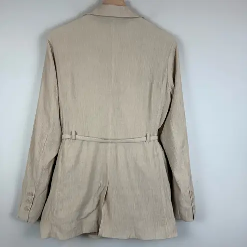 Bagatelle Collection Jacket Women L Beige Crinkle Single Button Belted Classic