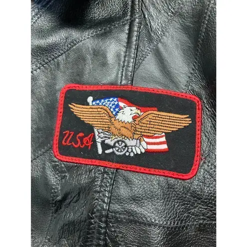 JOBAR INTL INC. MOTO Leather Jacket with USA/Eagle emblem, Men’s Med, Women’s XL Black