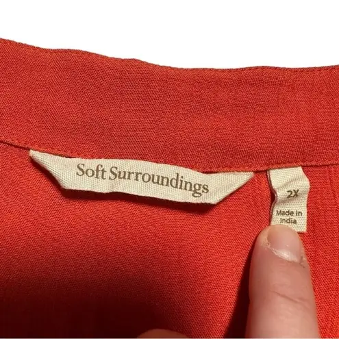 Soft Surroundings Orange Gauze Beaded Vneck Boho Resort wear Bohemian boho 2X