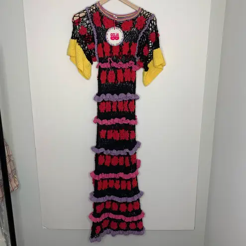 CeliaB Ambra Embroidered Midi Dress Black Womens XS