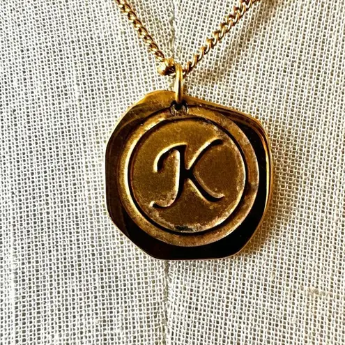 Savvy Cie Jewels 22K Gold Plated K Initial Coin pendant Necklace