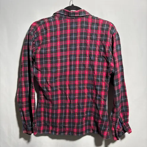 Vintage Red Plaid Button Up Top Cotton Womens S Long Sleeve Flannel Shirt VTG