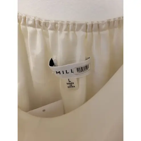Milly RTR sz Large white satin Robin cowl neck off open shoulder cuffed top