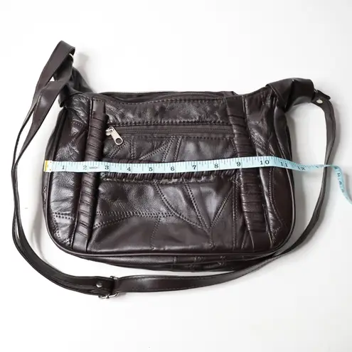 Dark Brown Smooth Leather* Patchwork Bag Purse Zip Pockets Minimalist Boho Chic