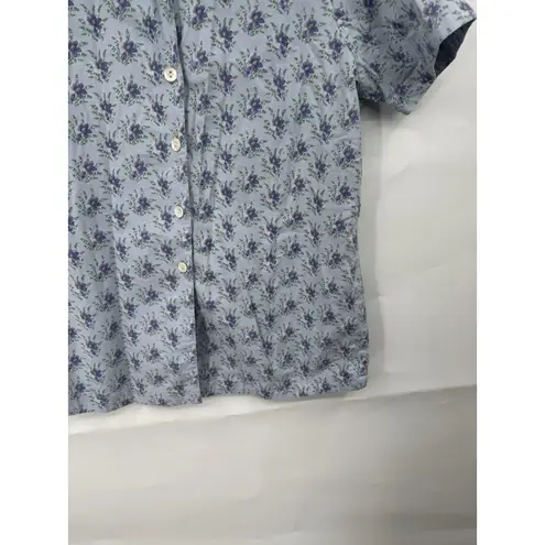 April Cornell Floral Button Front Cotton Shirt Women Large VTG Cottage Peasant Blue