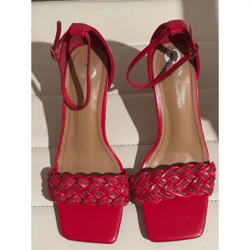 Red Square Toe Braided Chain Ankle Strap Stiletto Heels Women's Size 8