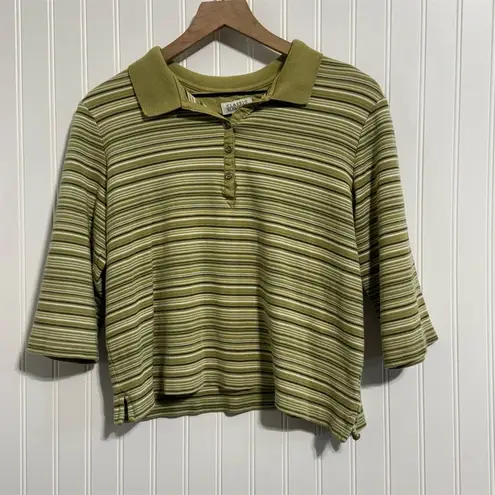 Classic Elements Vintage Y2K Striped Polo Shirt Top 3/4 Sleeve L 90s Preppy