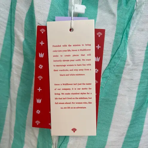 Never A Wallflower Aster Short Sleeve Shirt Dress Stripes Green Midi Size M