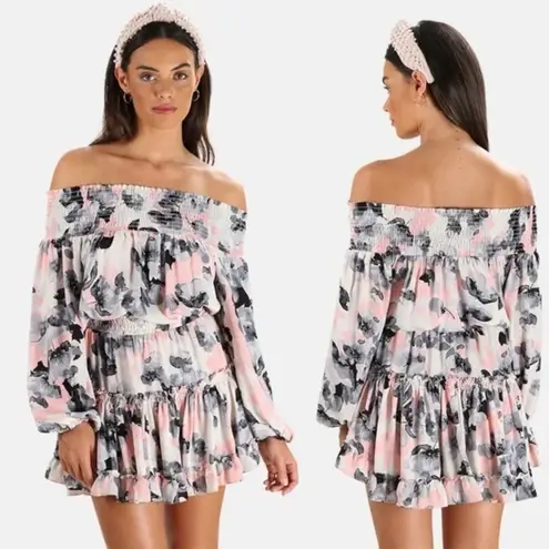 MISA Los Angeles  Freesia Off The Shoulder Watercolor Floral Dress Size XS $282