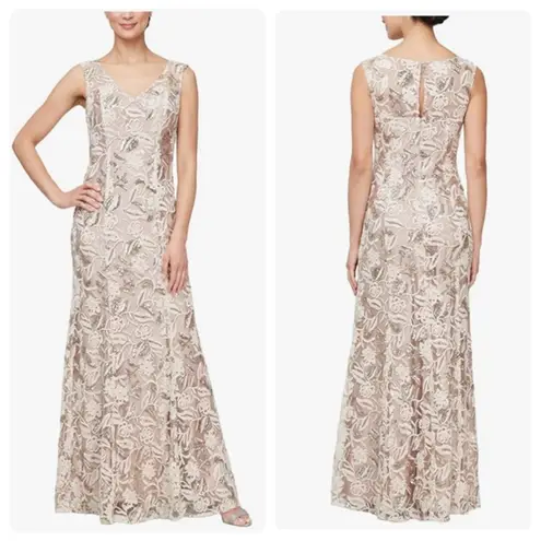 Alex Evenings Sleeveless V-Neck Elegant Mother of The Bride Gown Dress Gold 16