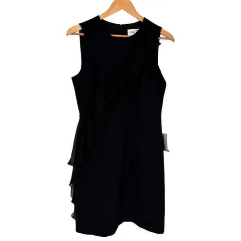 Eliza J Ruffle Front Mini Dress in Black size 6 NWT Sleeveless Crew Neck