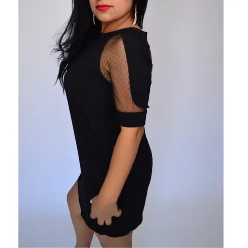 Galexia Trends Women Chic Black Casual Short Dress with Sheer Sleeves Size M
