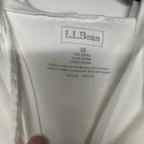L.L.Bean  womens White hooded long tunic beach cover-up pocket sz Medium