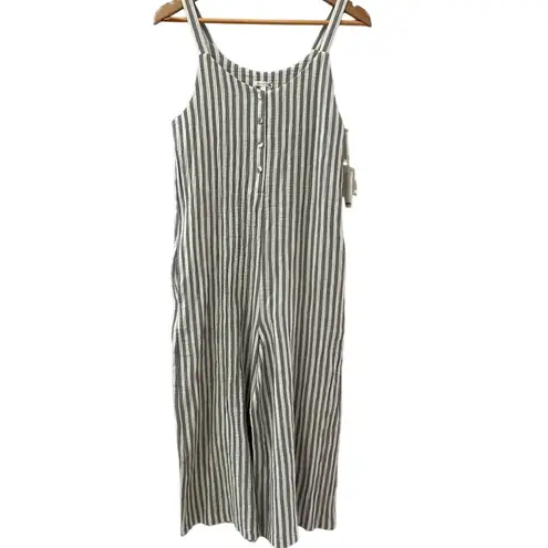 Rylee + Cru Storm Stripe Organic Cotton Bridgette Cropped Jumpsuit Size XS Blue