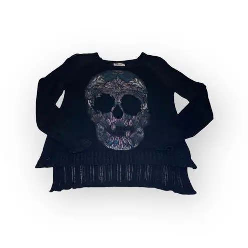 Lauren Moshi Rare: new ☻︎ Helena Feather Skull Knit Sweater w/ Slits ☻︎ Black S