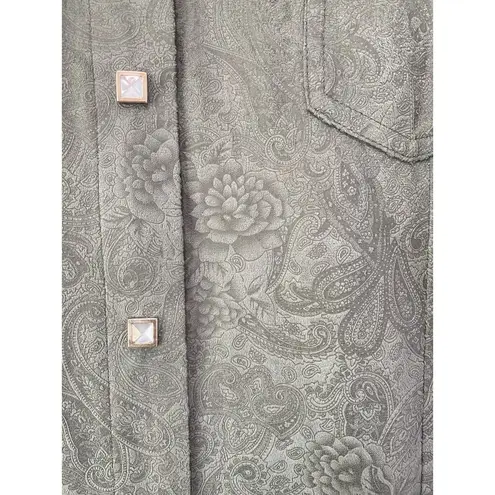 Outback Microsuede Paisley Tooled Square Pearl Snap Western Shirt Size Large Y2K Green