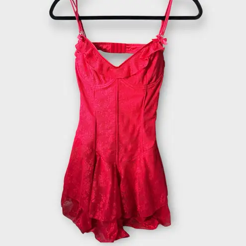 Red Lace Ruffle Mini Dress – Corset Backless Cami Dress (NWT, Size M) Size M