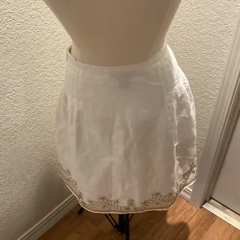 Anne Carson Linen Embroidered Beaded Midi Skirt Sz 6 Midi Slit Front Embellished