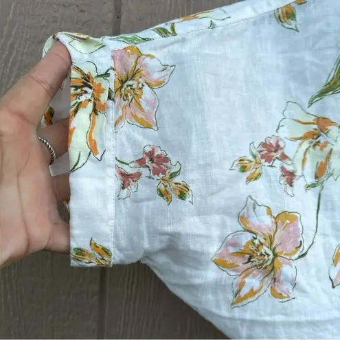 Rachel Roy Rachel Womens Shirt Cream Floral Button Up Boxy Linen Size Medium