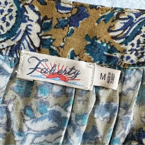 Faherty Naomi Top Women's M Fairfield Border Print Long Sleeve Button Up Blouse