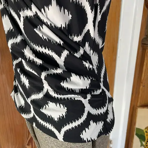 Chiara Boni Black & White Ikat Wrap Top Long Sleeve Stretch Knit Size Small 🍄