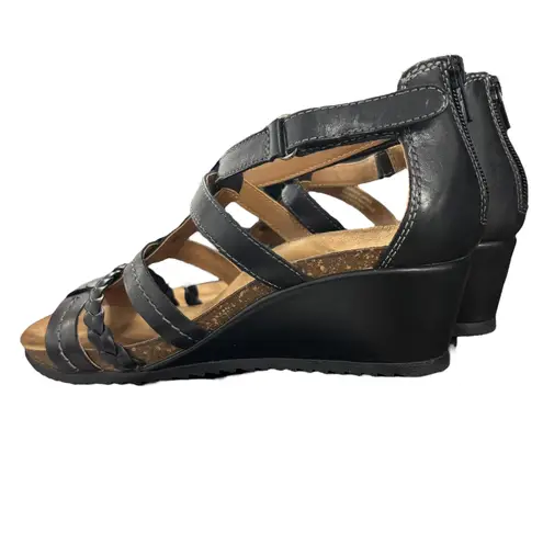 Earth Origins Kendall Wedge Sandals Braided Straps Comfort Black Zip 9.5M