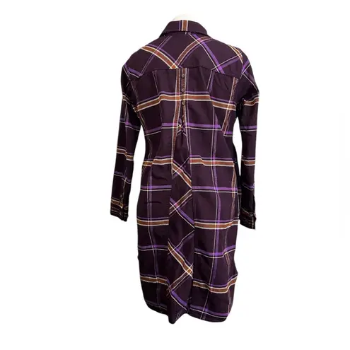 Duluth Trading Co Folklore Flannel Duster Purple elderberry windowpane plaid
