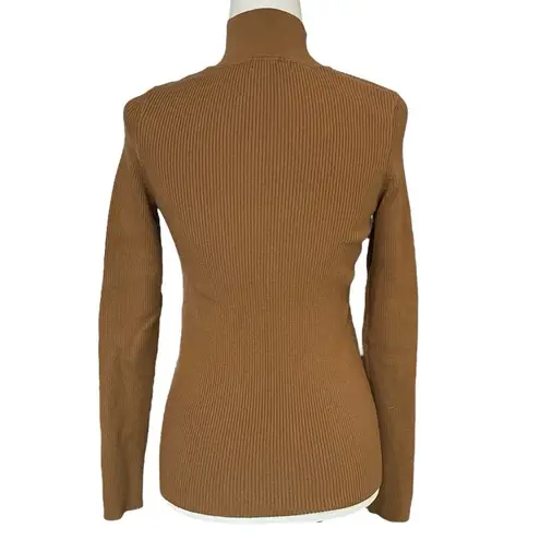 Lovers + Friends  Niko Turtleneck Sweater Fitted Ribbed Camel Brown Medium - Image 3