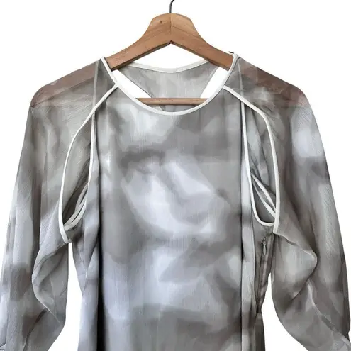 Halston Heritage NWT size 2 Cut Out Sheer Tie Dye short beige Dress $395