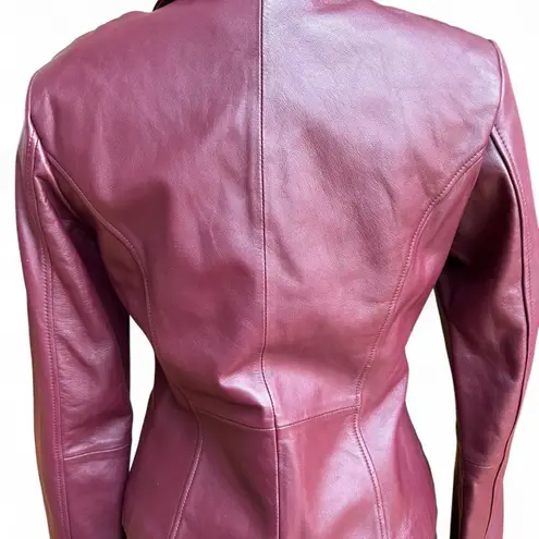 Vintage Burgundy lamb leather jacket with button front and two front pockets Red - Image 3