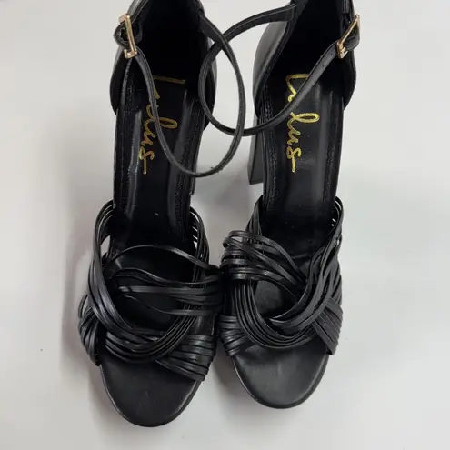 Lulus Shoes Womens Size 8 Black Sivan Platform Strappy Block Heel Evening Party