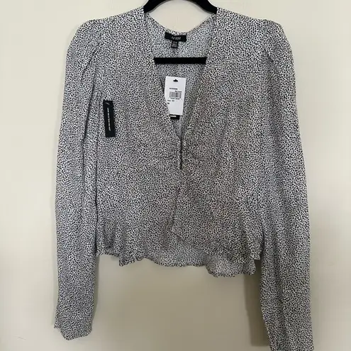 NWT AFRM Leopard Print Long Sleeve Deep V Top Black Size M