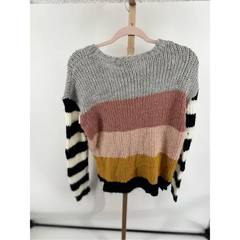 John + Jenn Womens Size Small Multi Color Striped Knit Crew Neck Sweater