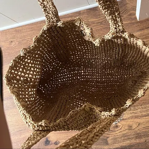 NWOT BTB Los Angeles Woven Straw Sand Lisbeth Pearl Tote Tan