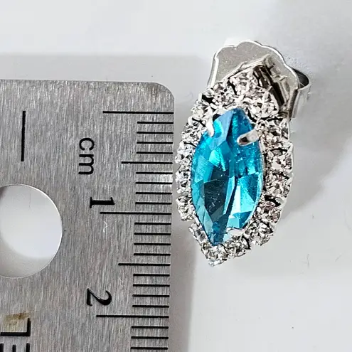 Blue Topaz Crystal Bridal Prom Necklace Set Silver