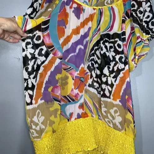 Erica Brooke Short Sleeve Vibrant Bold Yellow Multicolor Blouse 28