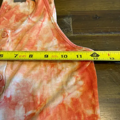 ENZA COSTA Orange Tie Dye Henley Tank Top Ribbed Stretch Small Long Line Pink